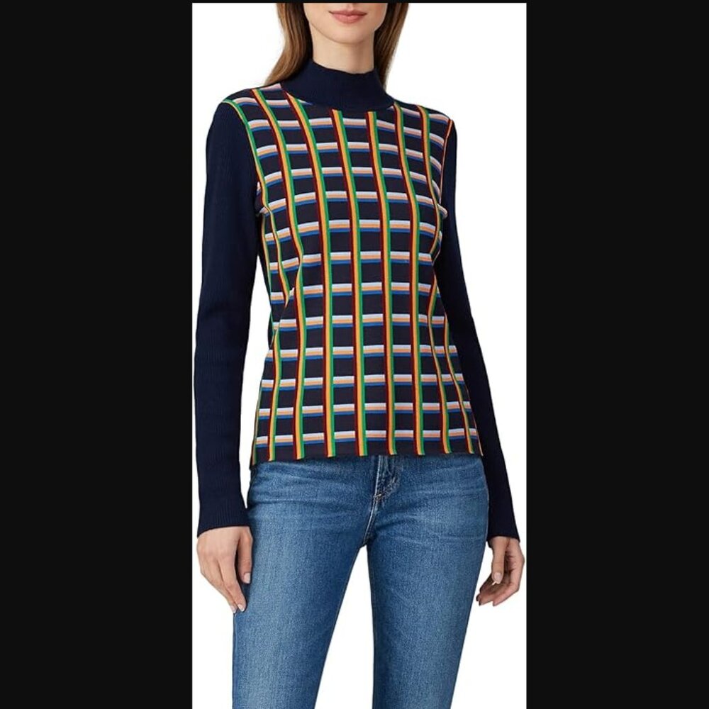 TORY BURCH SPORT JACQUARD-FRONT RIBBED TURTLENECK